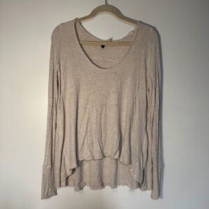 We The Free People Oatmeal Waffle Knit Boxy Oversized Long Sleeve Top - S  Women